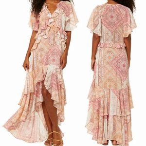 MISA Los Angeles Katarina Ruffled Maxi Dress High Low Paisley Print Size XS